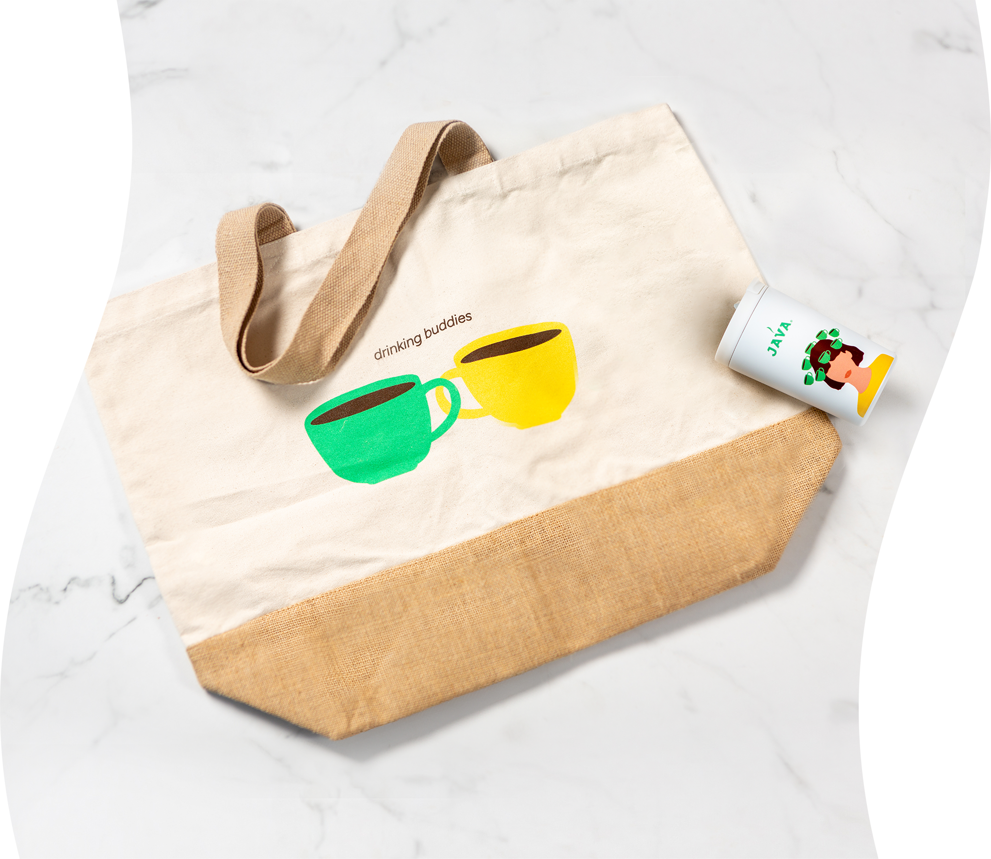 tote bag, canvas, kopje, twee-tonen, gedrukt ontwerp