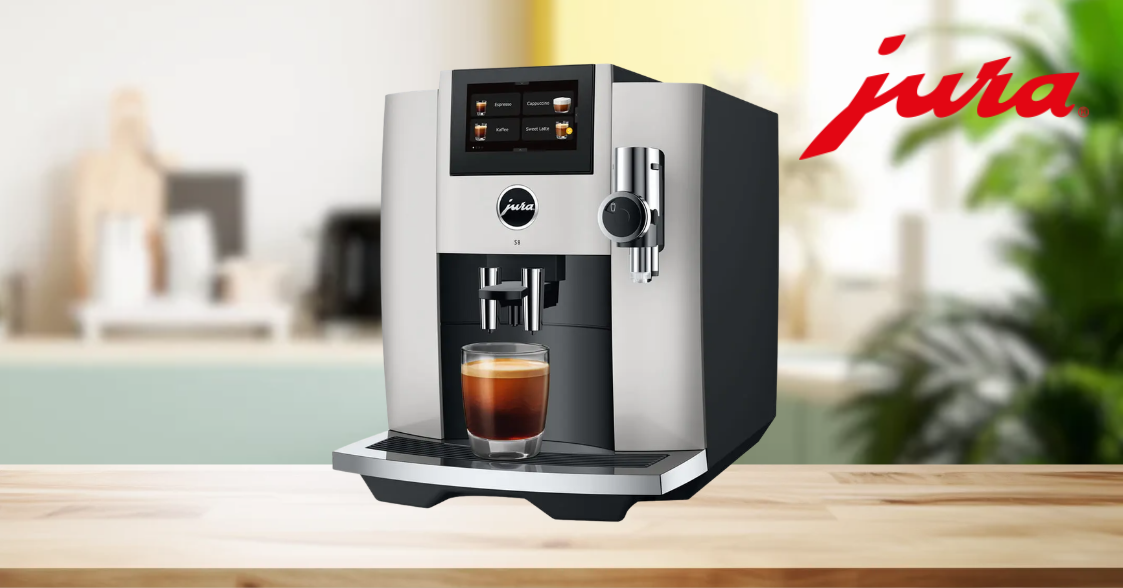 espresso machine, coffee machine, portafilter, glass cup, metallic silver, espresso machine, koffiezetapparaat, geïntegreerde maler?, portafilter, glas koffie