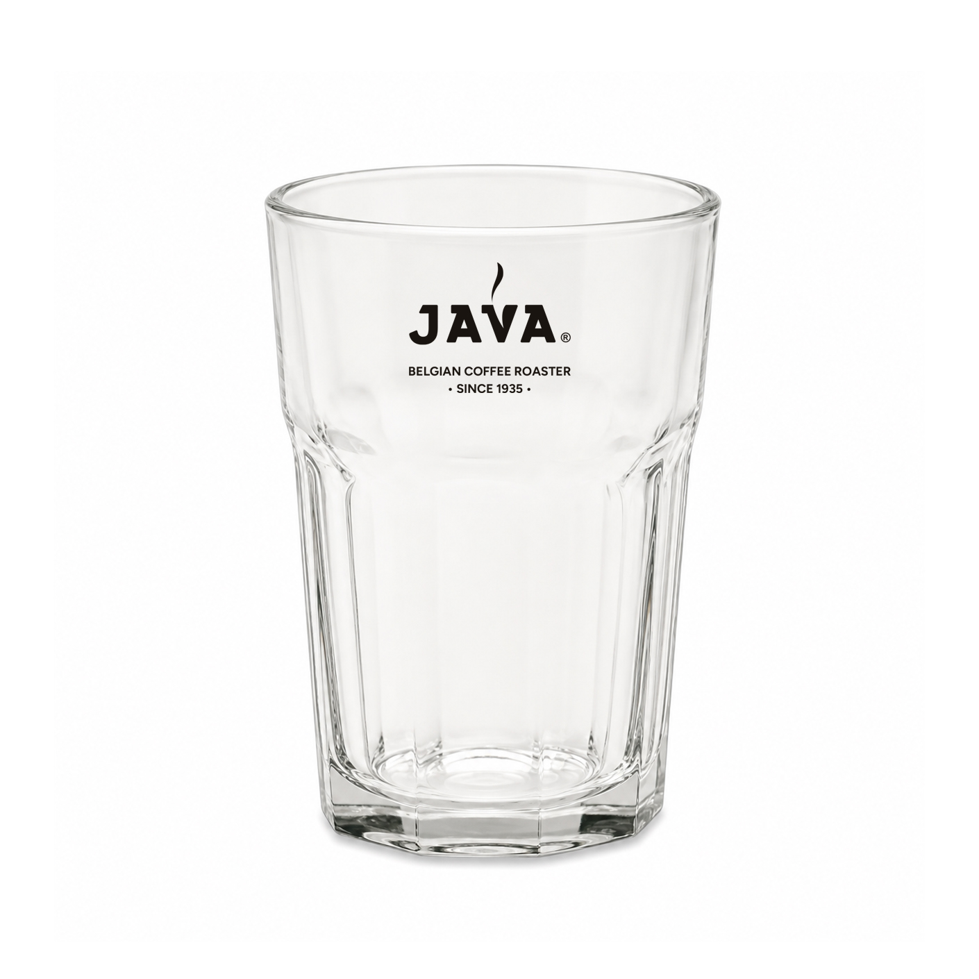 drinkglas, glas, transparant, geribbelde zijkant, Java-logo