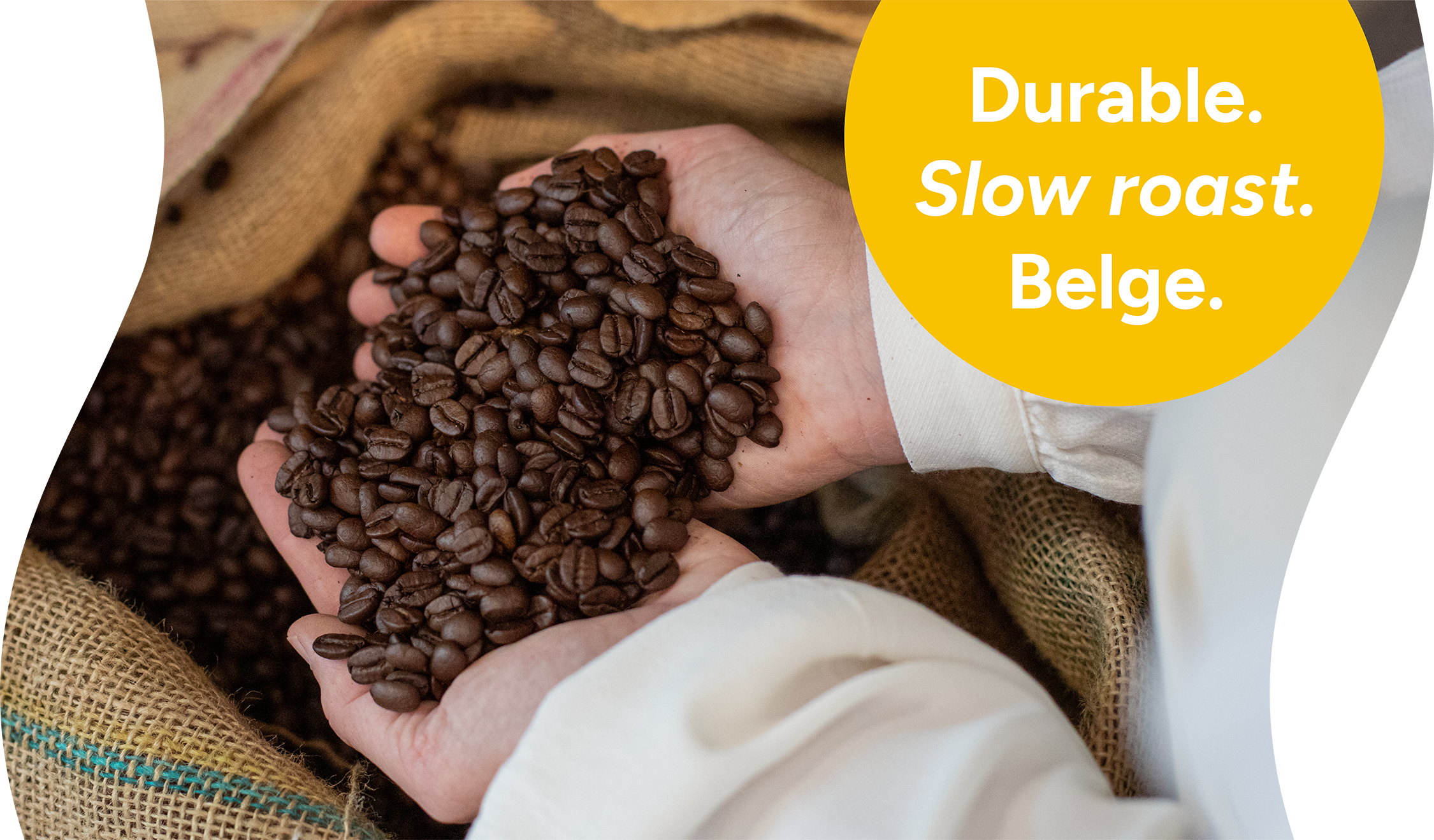 koffiebonen, roast, belgische koffie, katoen zak, hand in hand