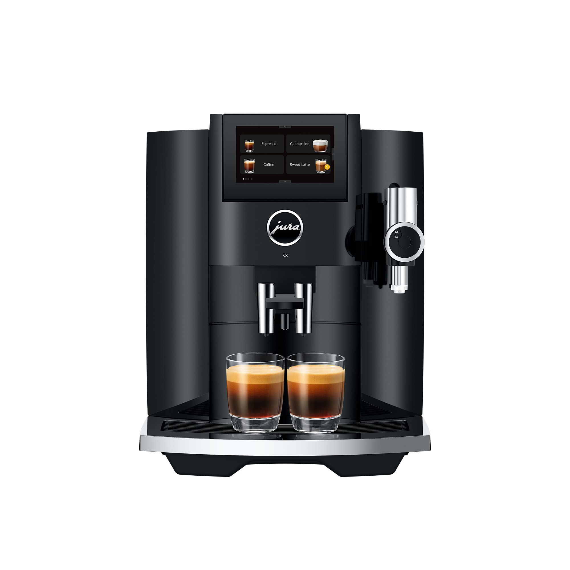 koffiemachine, espressoapparaat, dubbelkeukenapparaat, milieuvriendelijk, zwarte behuizing