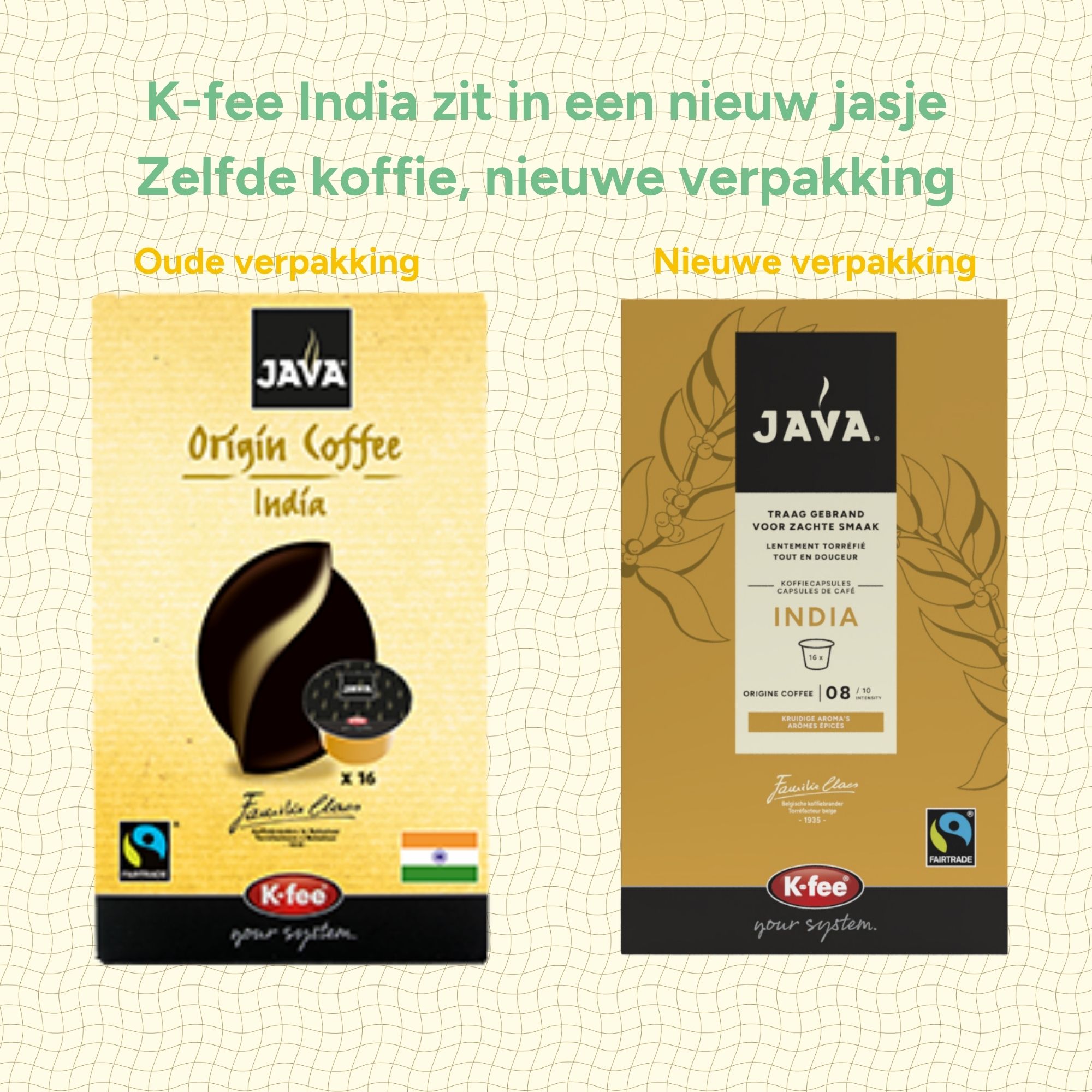 koffie, koffiecapsules, india, Java, staaf verpakking