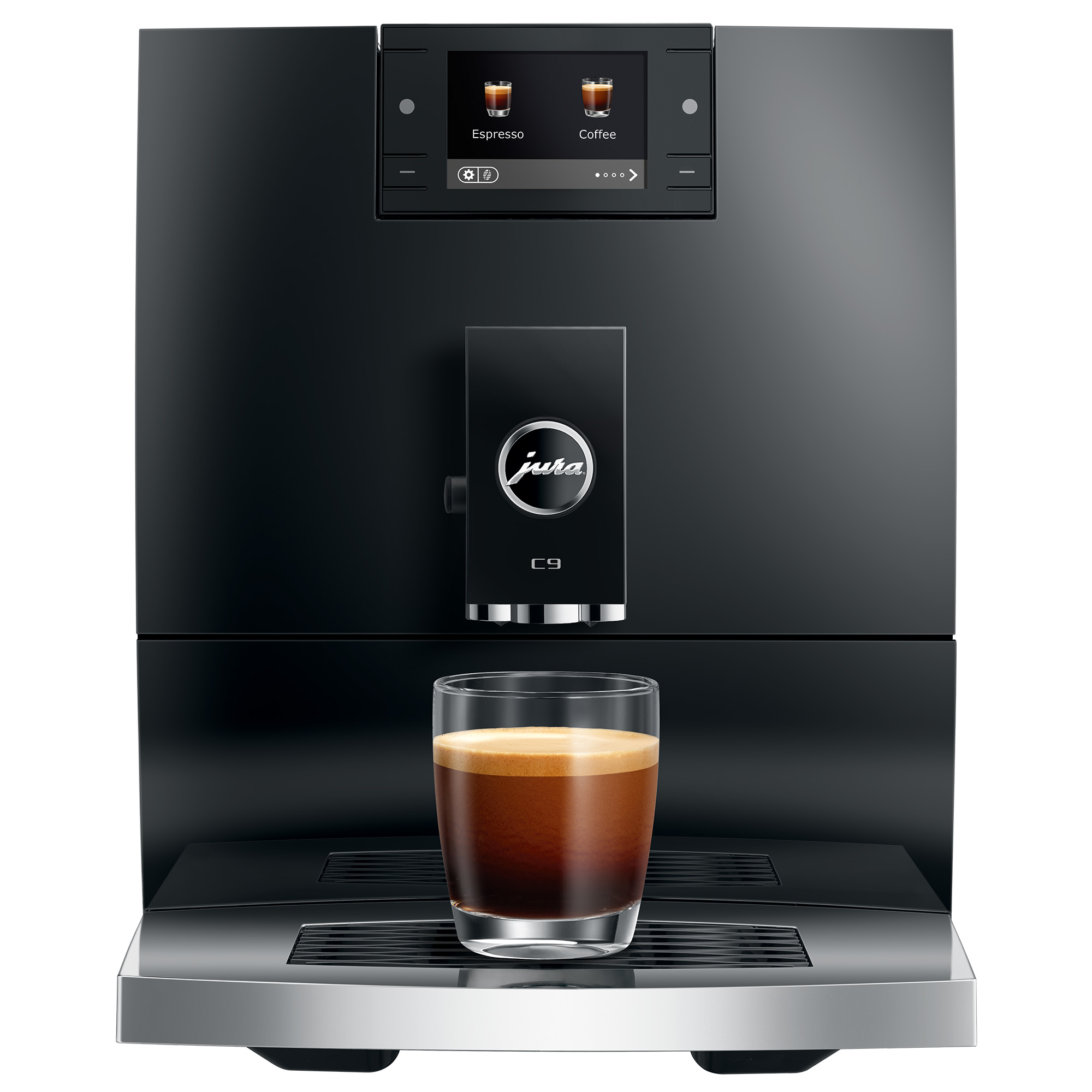 volautomaat koffiemachine, espresso machine, sleek design, melkopschuimer, glas cappuccino