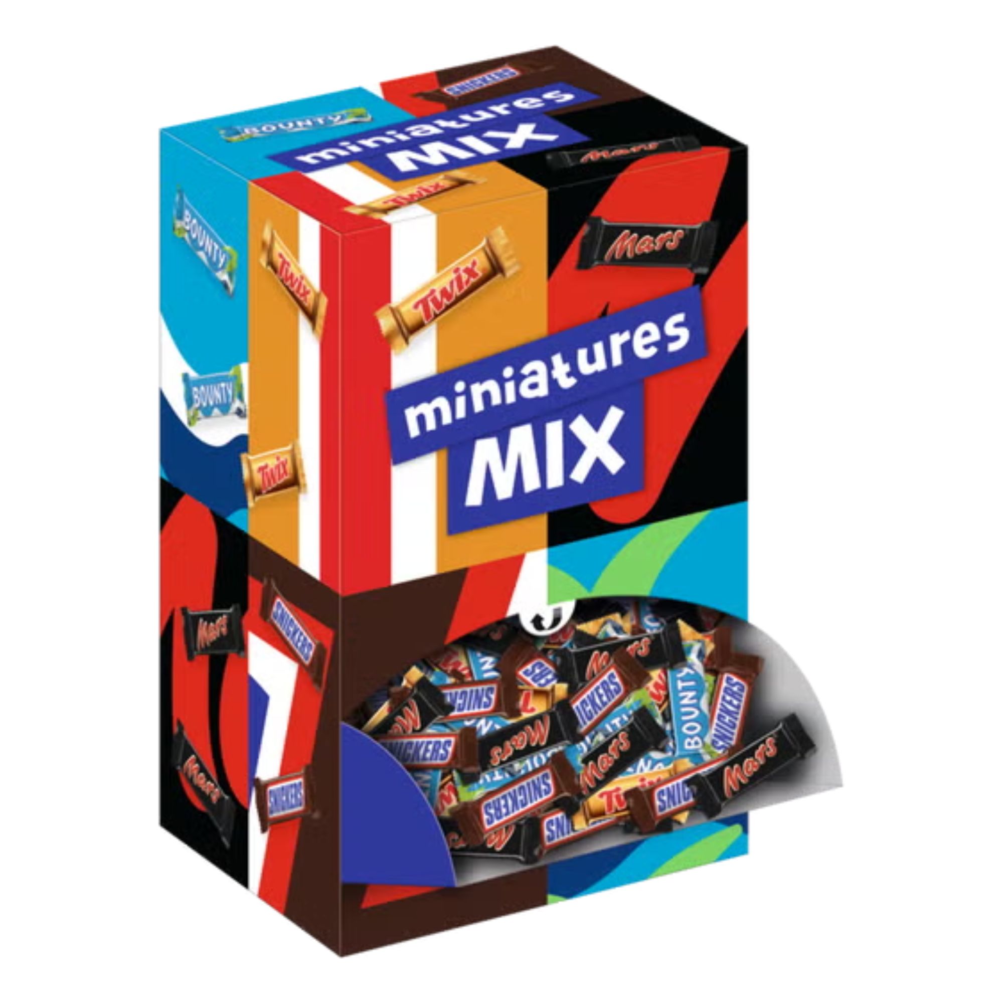 miniaturen, snoep, mix, kleurige verpakking, koekjes chocs