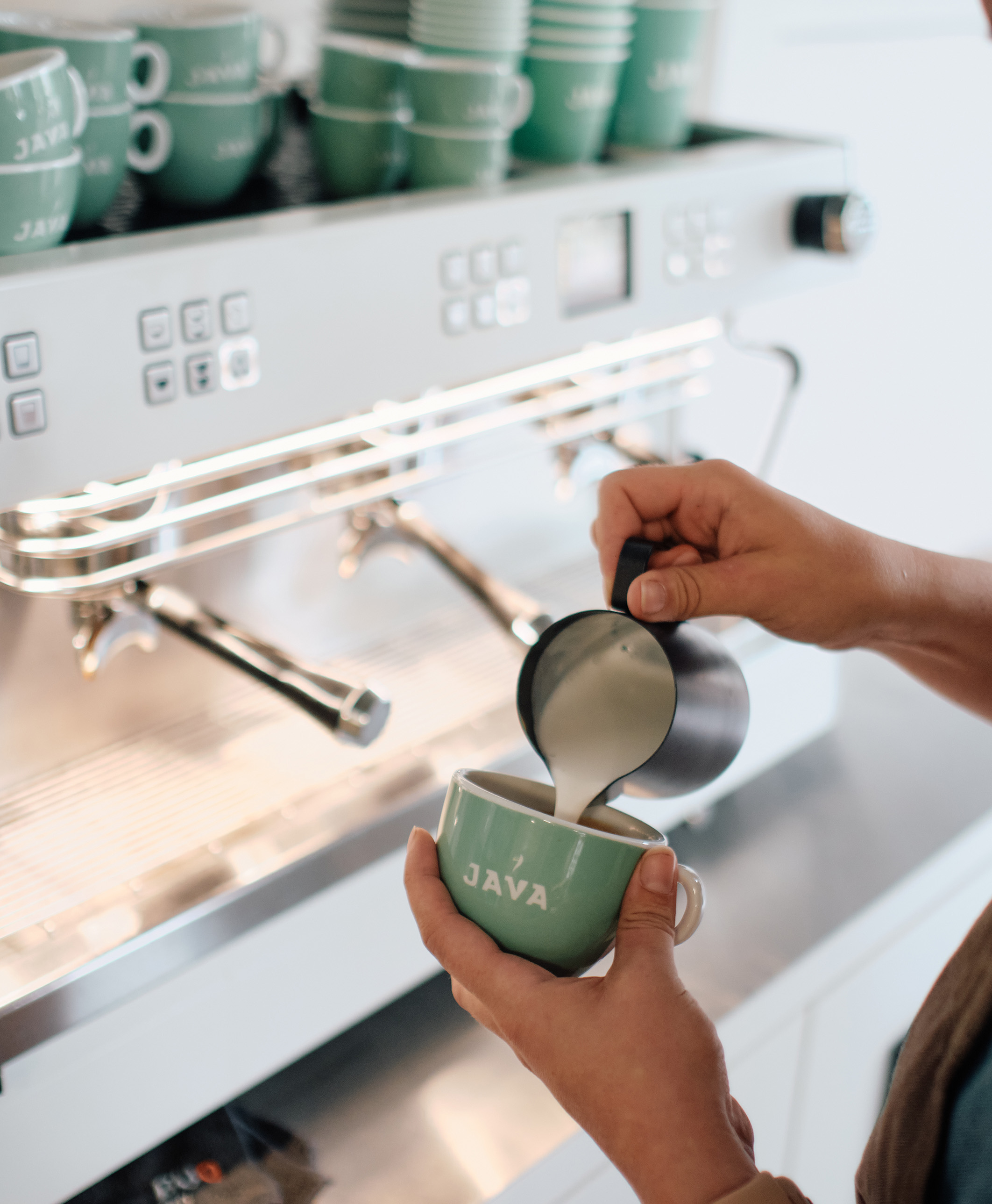 koffie, melk, kopje, espressoapparaat, barista, espresso, melk, koffie, kleurgrijs, kopjes