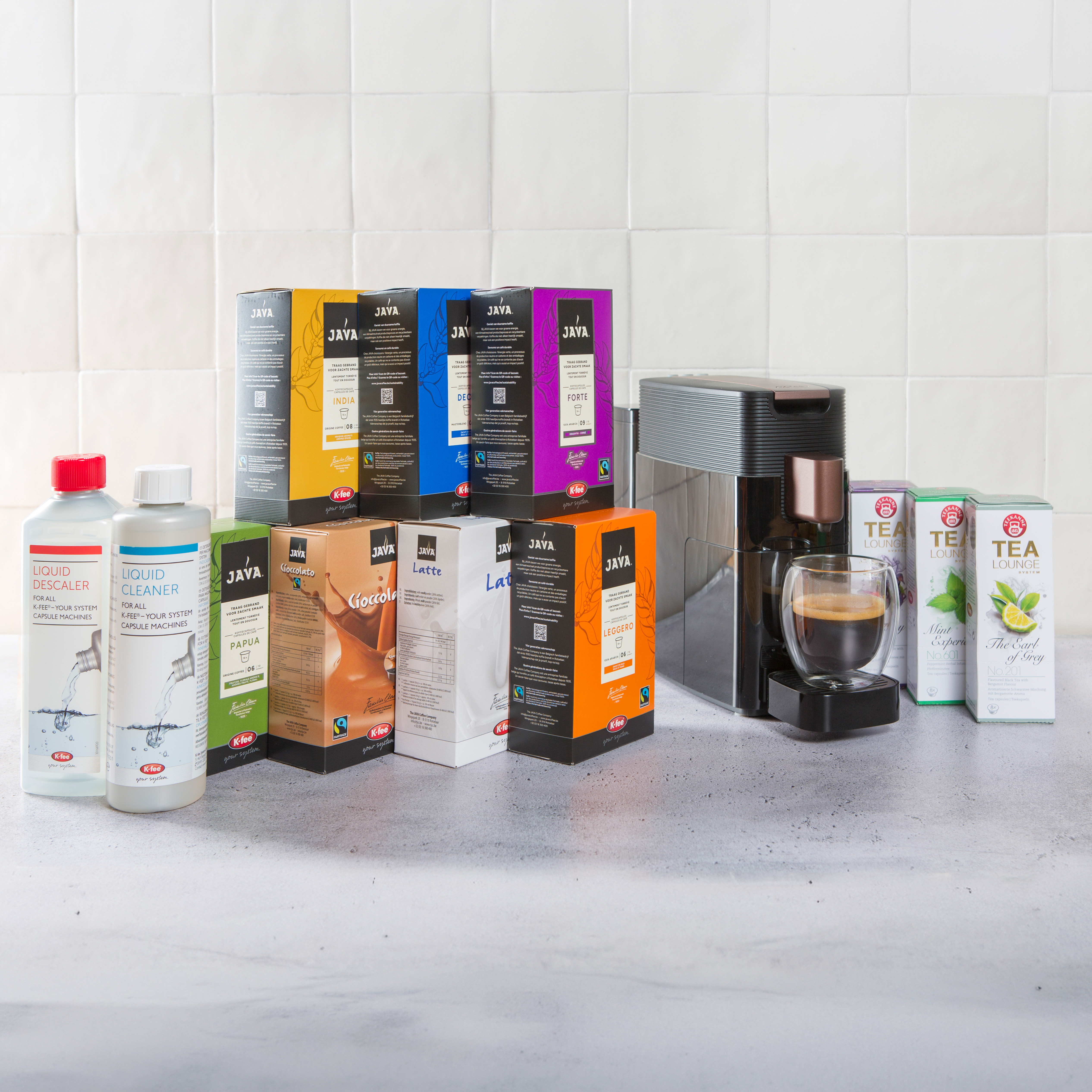koffiebonen, koffieapparaat, koffie capsules, thee, espresso machine